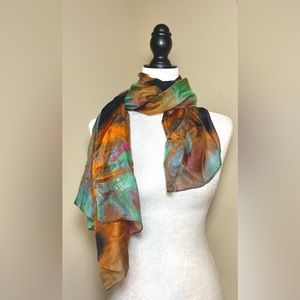 Silk Scarf SHARCO Multicolour Orange Green Blue Ruby